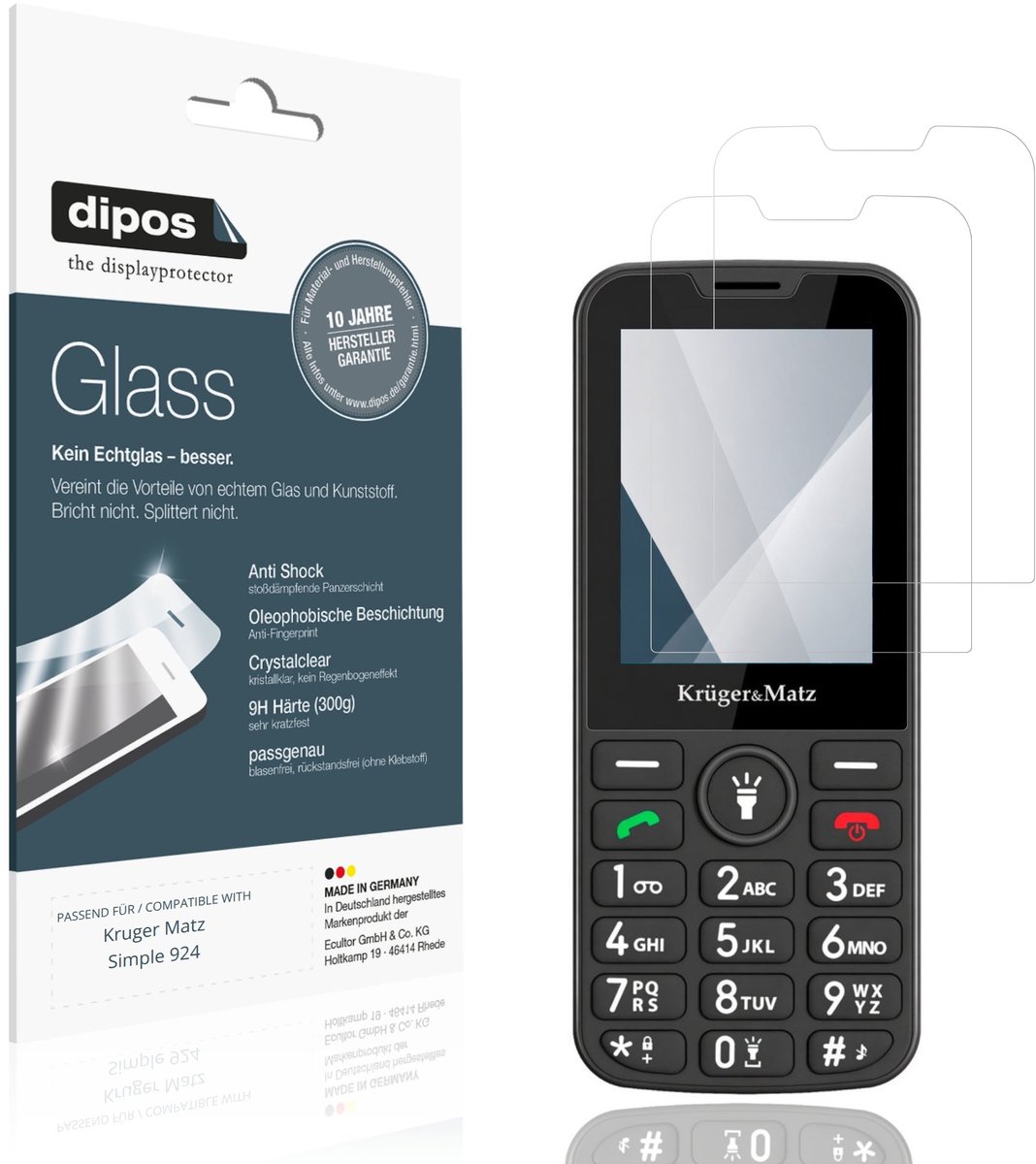 dipos – 2x Pantserfolie geschikt voor Kruger Matz Simple 924 | 9H Screenprotector