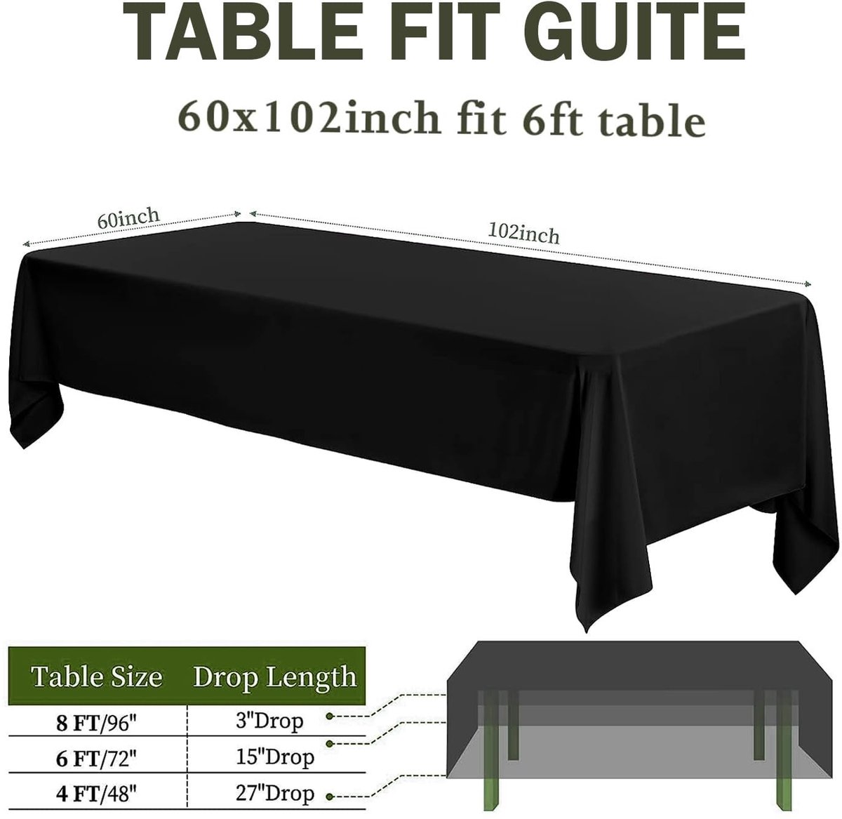 Omgoods - Set van 2 Zwarte Tafelkleed - 152 x 259 cm voor Rectangulaire Tafels