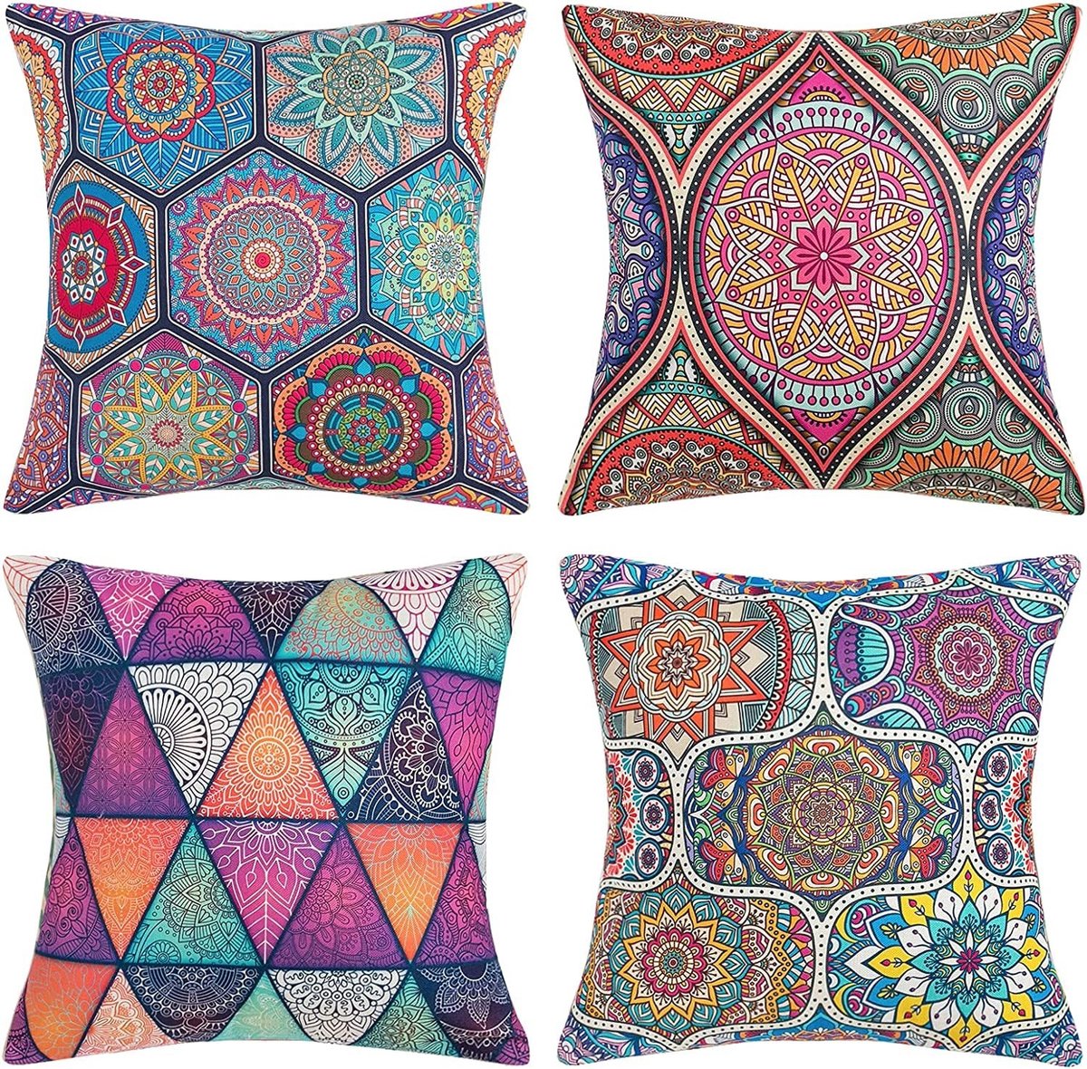 Omgoods - Boho Mandala Kussenhoezen - Set van 4 - 50x50cm - Decoratief