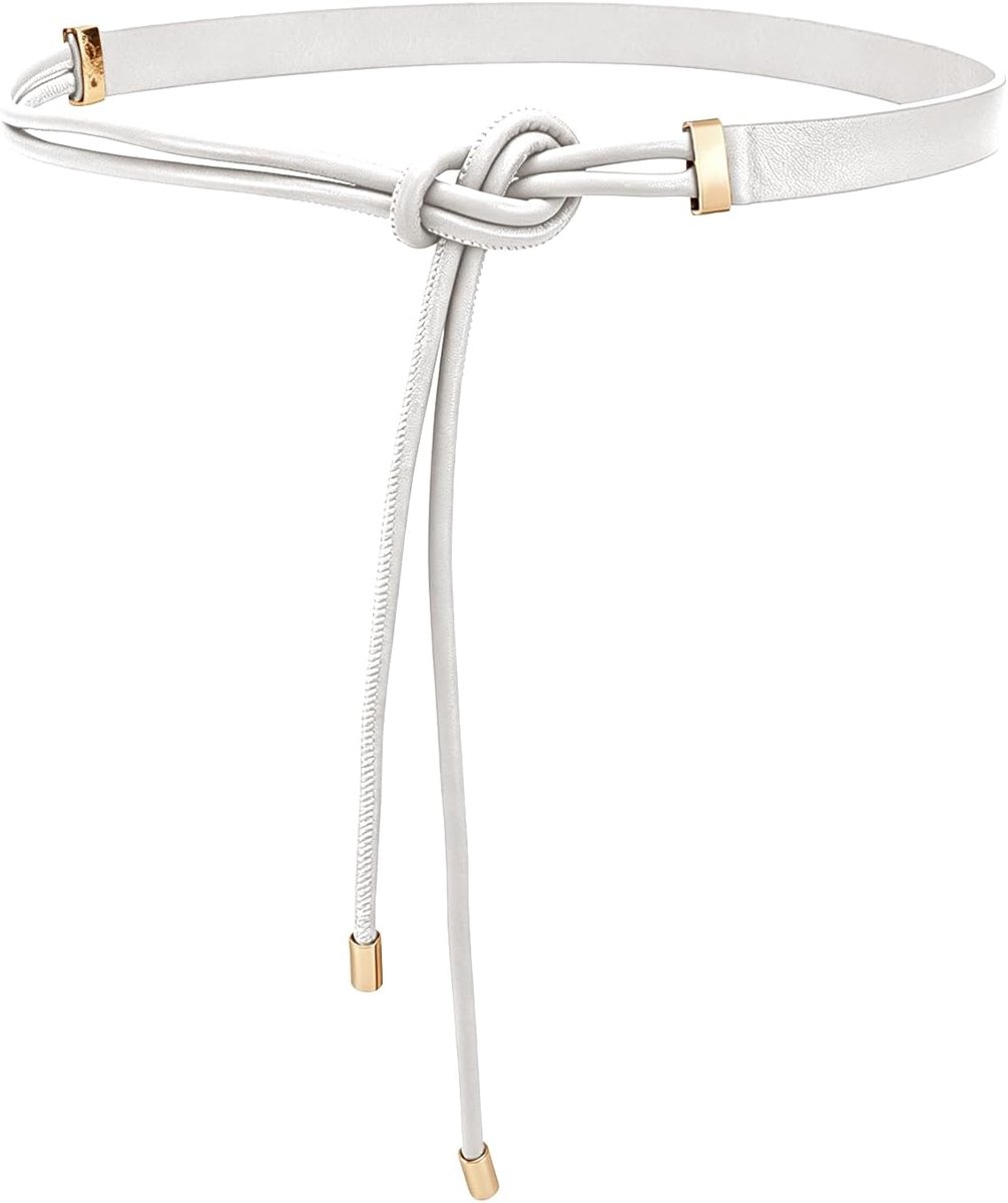 Lederen Riem voor Dames, Skinny PU Geknoopte Tailleriem voor Jurken, Verstelbare Slim Fit, Wit