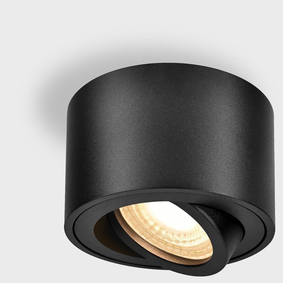 1 x plafondspot, zwart, extra plat en 38 graden draaibaar, Ø 80 x 50 mm, opbouwspot, draaibaar, 5 W, 500 lm, 3000 K, led-module 230 V, incl. aluminium led-plafondlamp, spot