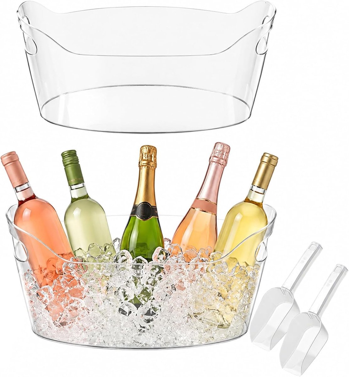 2 stuks drankkoelers, 6,5 l, grote champagnekoeler schaal met ijsschep voor cocktailbars, partykuip, kunststof flessenkoeler met handgrepen voor wijn, bier, champagne, dranken, draagbare drankenbak