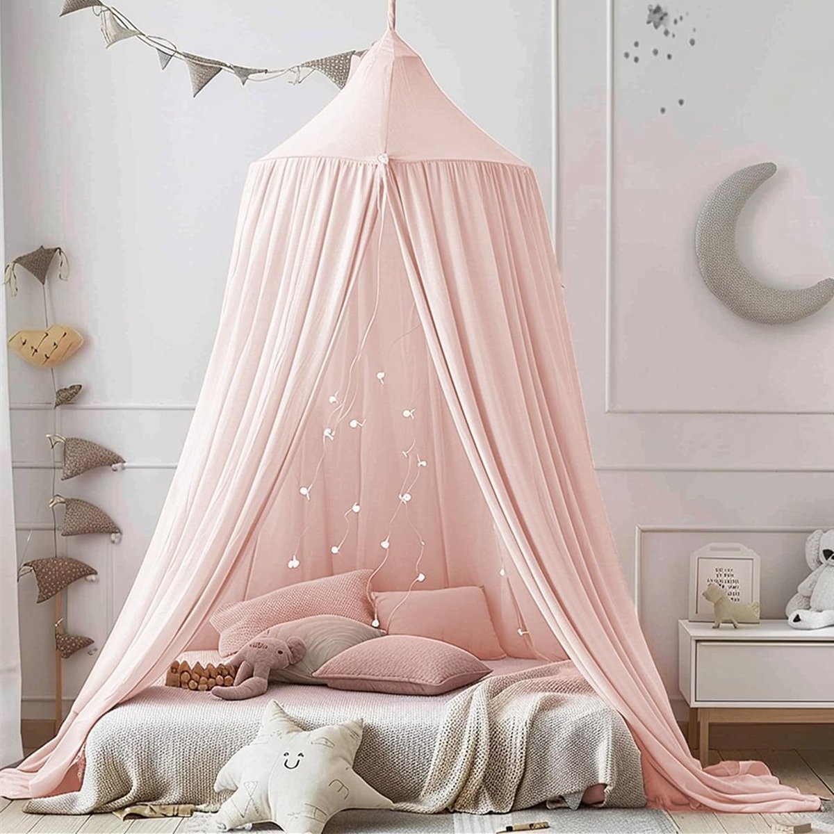 Omgoods - Kinderbed Canopy - Grote Bedgordijn voor Kinderen (Lichtroze)