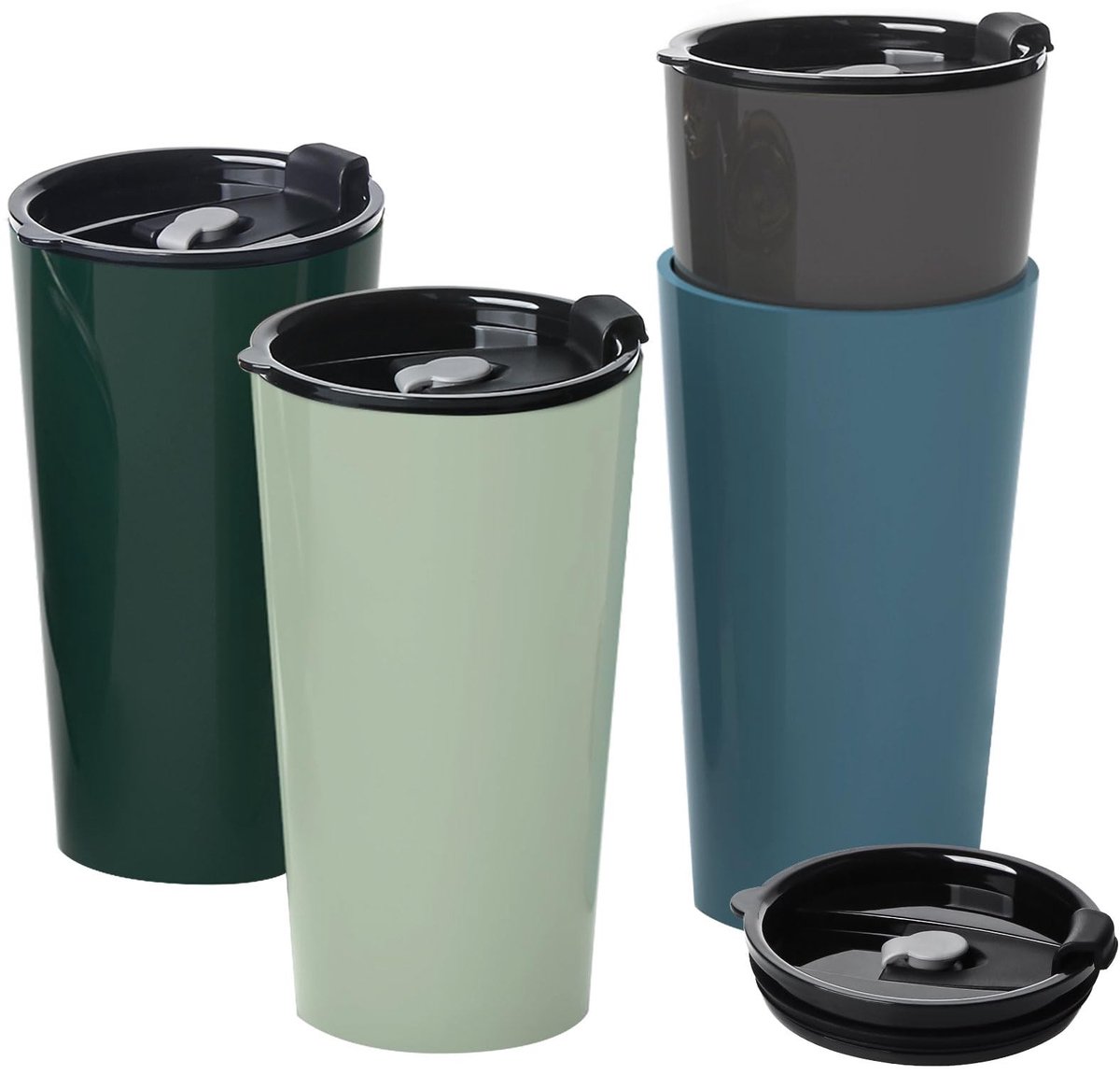 Omgoods - Set van 4 Herbruikbare Koffiemokken 600ml met Deksel