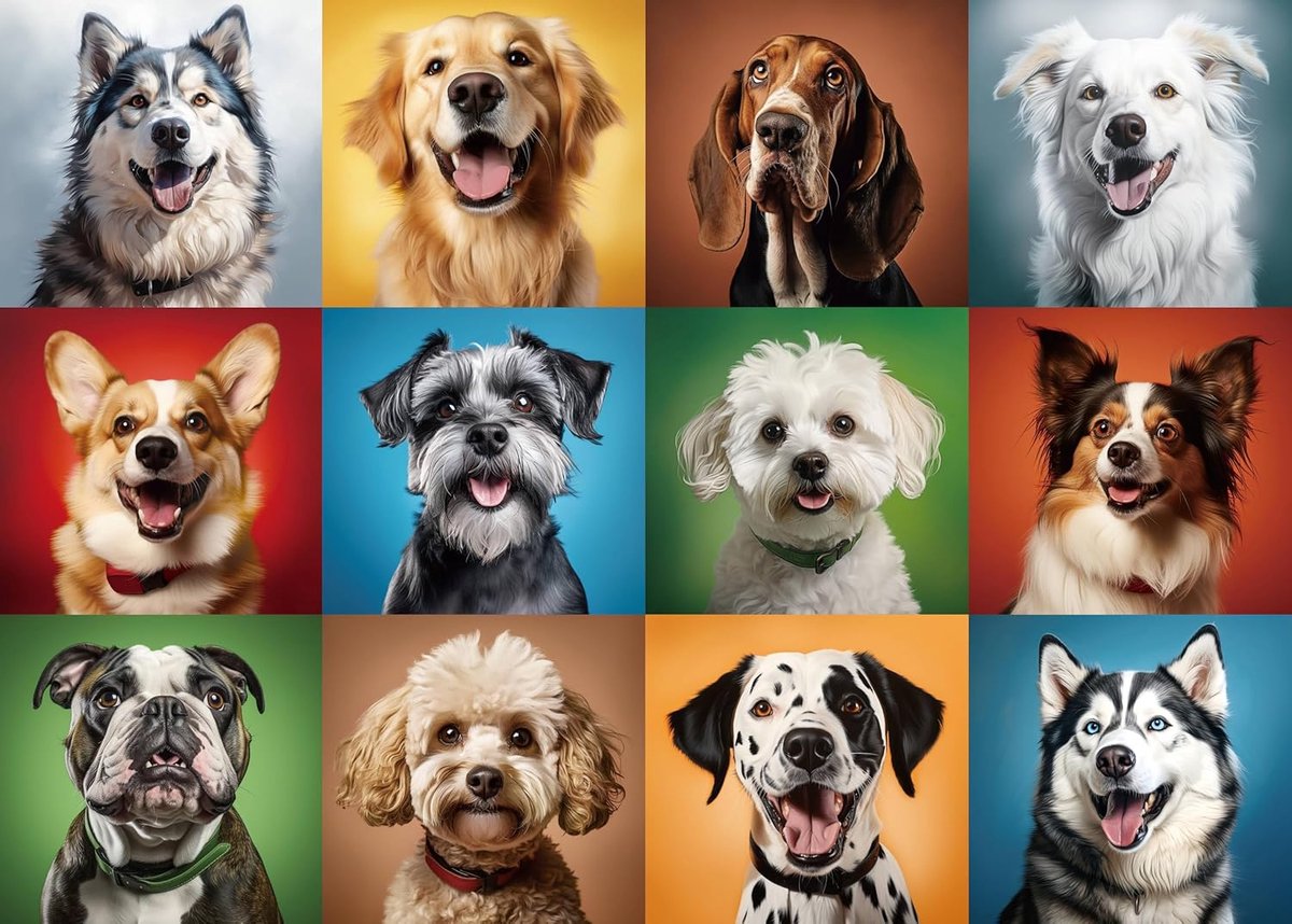 Legpuzzel 1000 Stukjes voor Volwassenen, Kleurrijke Honden, Uitdagende Volwassen Puzzels voor Kerstdecoratie & Cadeau