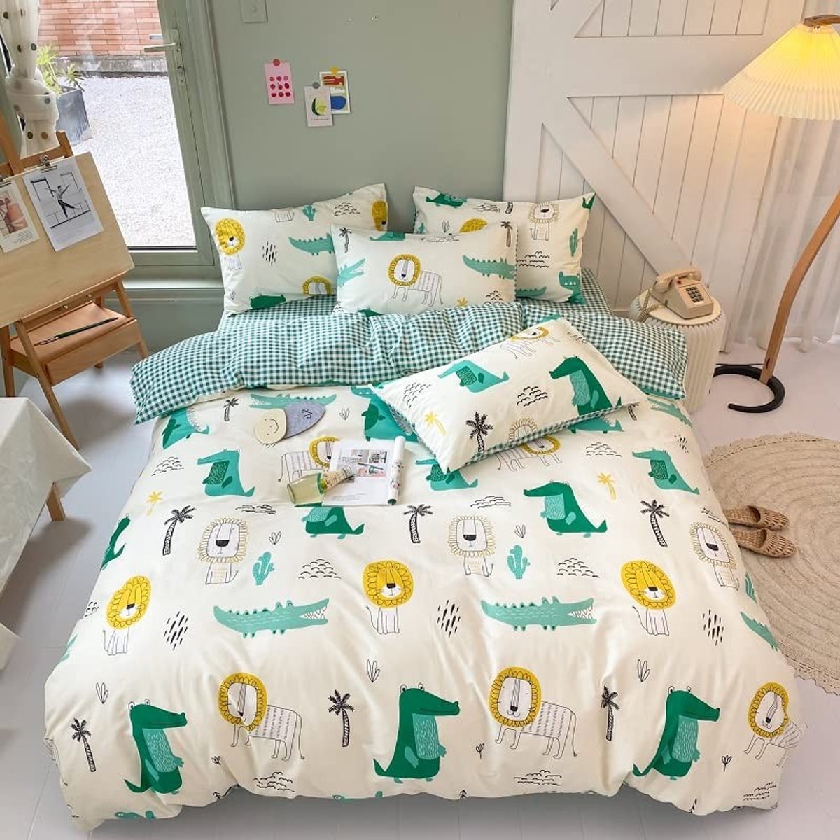Omgoods - 100% Katoenen Dekbedovertrekset met Dierenprint voor Kinderen 200x200cm