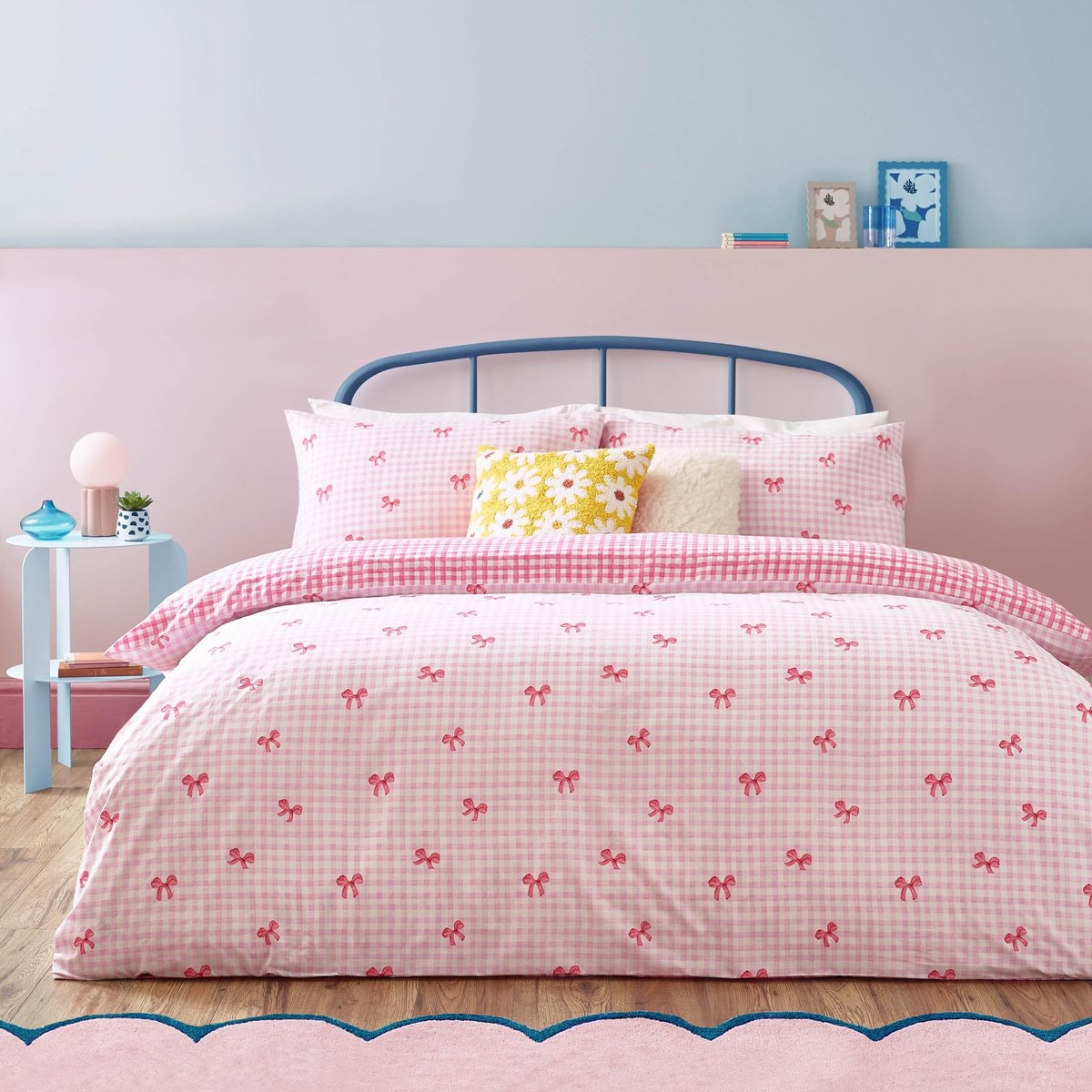 Omgoods - Gingham Bows Dekbedovertrekset met Kussenslopen - Roze - Super King