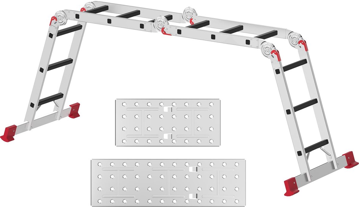 SnelShoppen - Multifunctionele Aluminium Ladder 3,4 m - 12 Treden Huishoudladder - Antislip en Robuust - Tot 150 kg - TÜV/GS-gecertificeerd - Zilver R