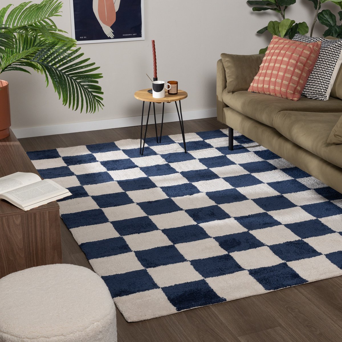 Fraai Checkerboard vloerkleed - Blox Blauw - 200x290cm