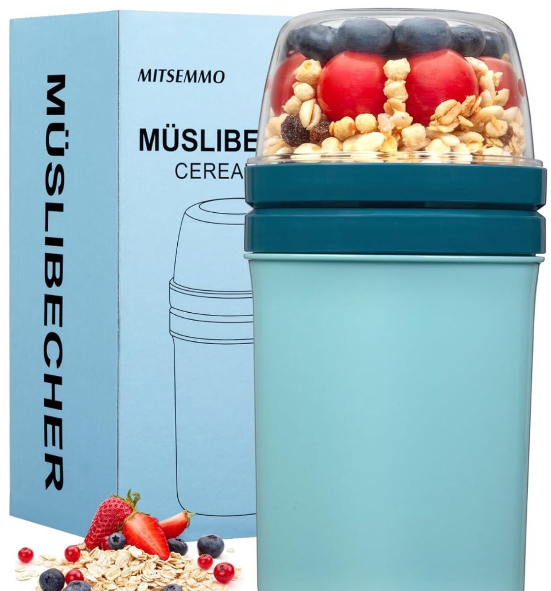 JCP® Yoghurt Beker To Go - Yoghurt Beker To Go met Lepel - Yoghurt en Muesli Beker To Go - Blauw - 10cm x 10cm x 18cm