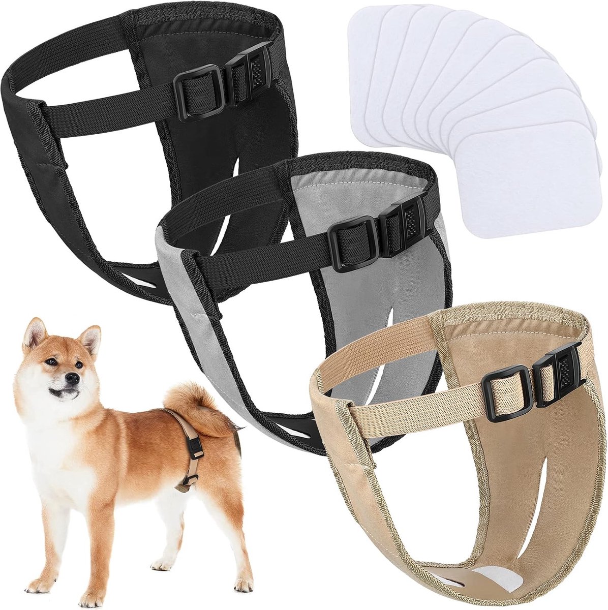 Luiers met 9 maandverband, verstelbare honden beschermende broek tegen hitte, maandelijks, bloedende fysiologische puppyseizoen, wasbare loopsheidsbroek (L)