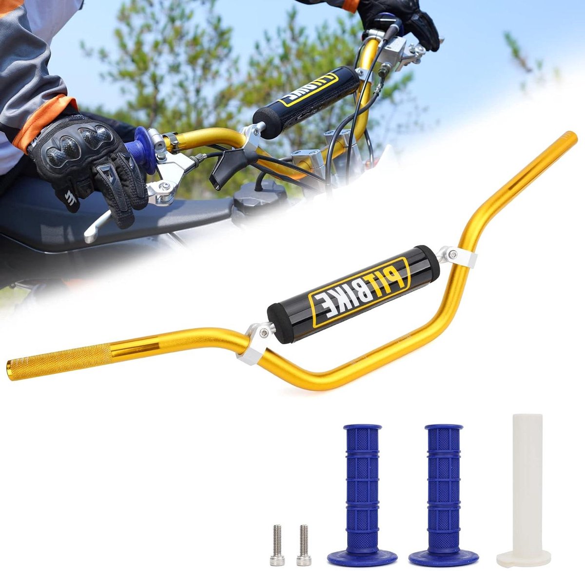 Dirtbike Stuur - Crossmotor Stuur Pitbike Stuur - Motorrijden - Hoge Sterkte Aluminium - 222 mm - Goud en Blauw