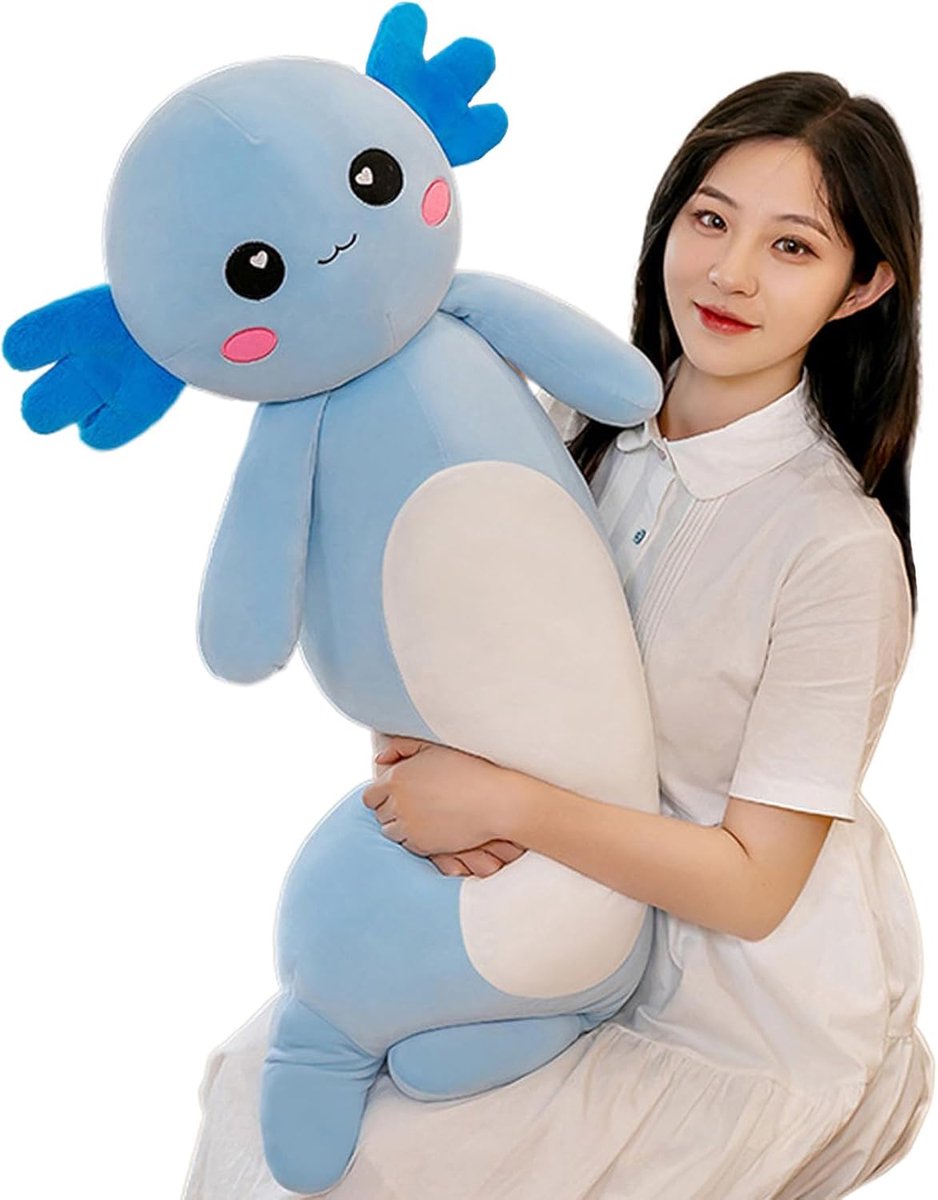 Axolotl Pluche Kussen, Schattig Axolotl Opgevuld Dier Lichaam Pluche Zacht Pluche Poppen Speelgoed voor Meisjes Jongens(65cm,Blauw)