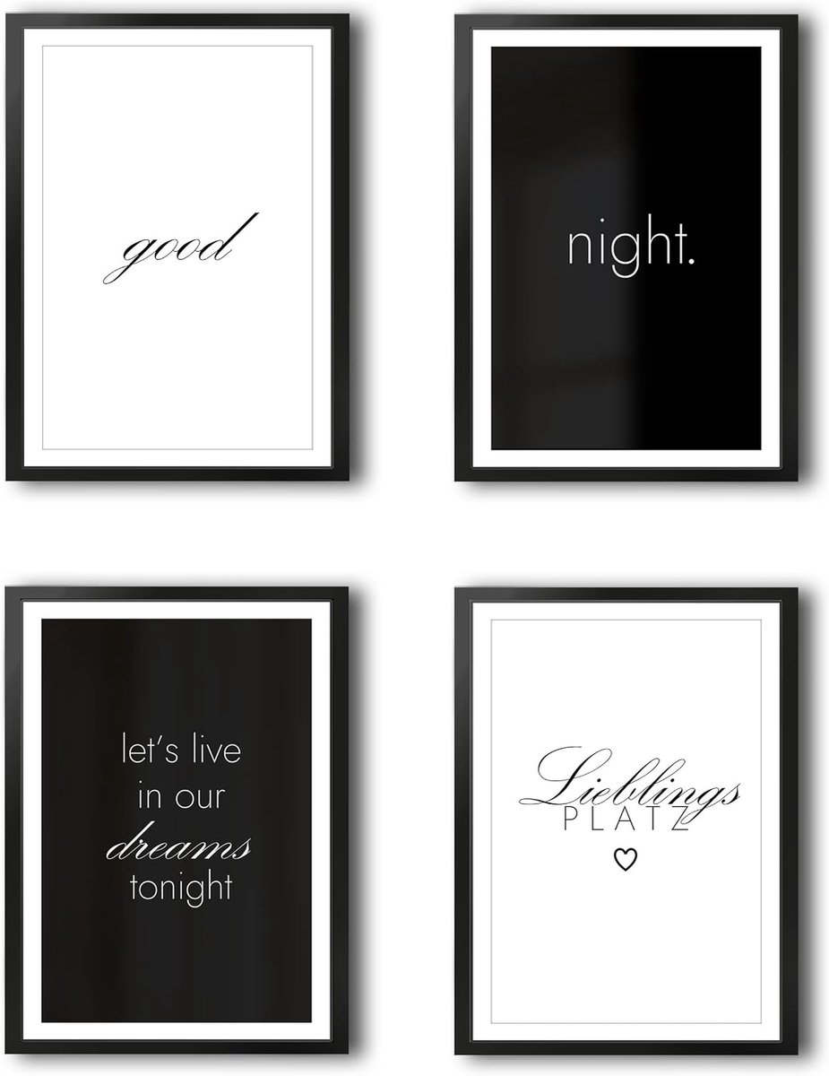 Posterset wanddecoratie A4 - zwart-wit - modern design - stijlvolle slaapkamer decoratie - SnelShoppen