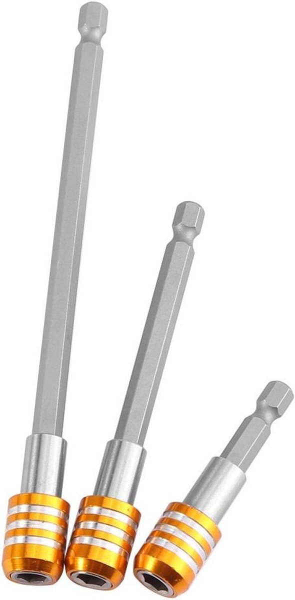 Bithouder, 3-delige bithouder voor Snelwisseling, Roestvrij staal en Chroom-vanadium staal, 1/4" Magnetische bithouder met Zeskantschacht, 60/100/150 Mm(Gele statiefgroep)