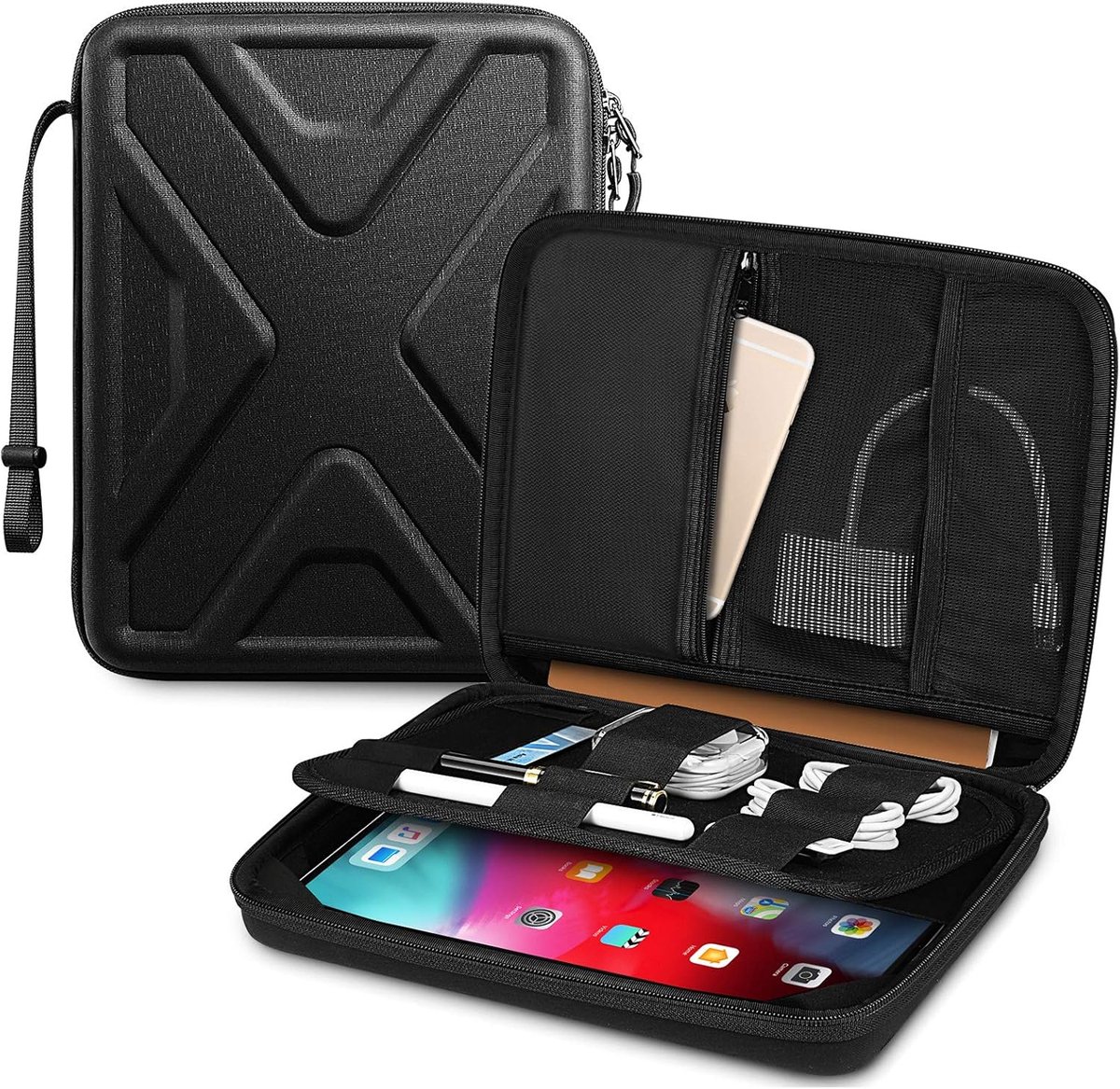 11 Inch Portfolio Sleeve Case voor 2026 iPad Air 11-inch (M4/M3/M2) & iPad (A16) 11e generatie 2025, 11 Inch Pro M5/M4, 10.9"/10.2" iPad, schokabsorberende tablet-organizer met accessoirevak