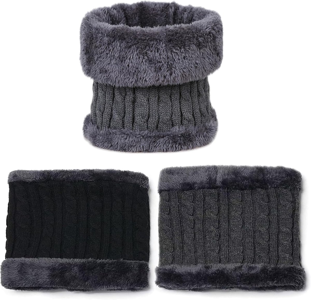 2 stuks Winte Neck Warmer Snoods voor heren, gebreide fleece gevoerde