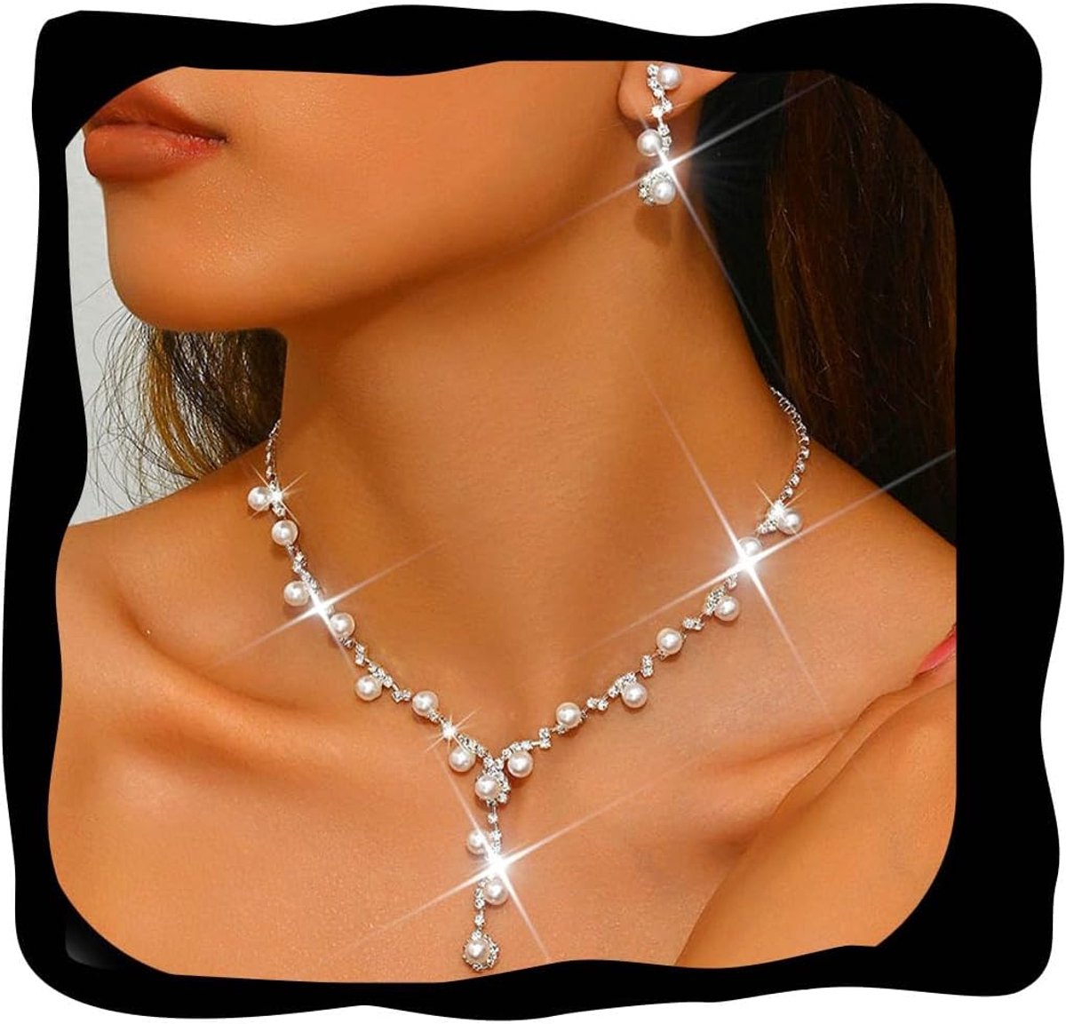Strass Sieraden Set Bruiloft Ketting Oorbellen Sets Zilveren Bloem Parel Avond Kettingen Voor Vrouwen En Bruidsmeisje