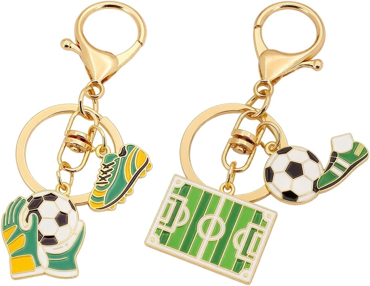 SnelShoppen - 2 Voetbalsleutelhangers met Speelveld en Handschoenen, Voetbalsleutelhangers voor Fans, Sportaccessoires voor Voetbalfeesten, Prachtig O