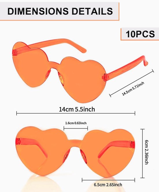 zonnebril, veelkleurig, randloze hartvormige bril, modieus, oversized mode, zonnebril, eyewear voor vrouwen, oranje, aperol — afbeelding 3