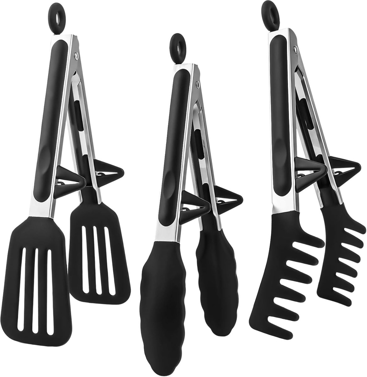3 stuks, grilltang, silicone, zwart, tang keuken, siliconen tang