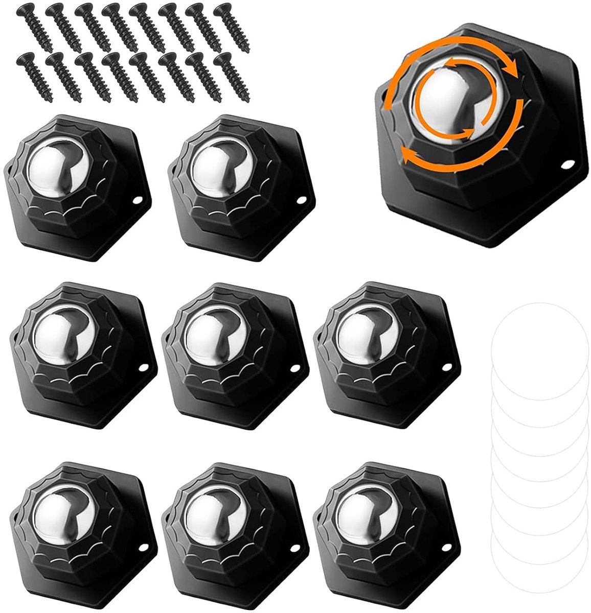Kogelwielen voor meubels, 8 stuks, zelfklevend, 360° draaibaar, goede