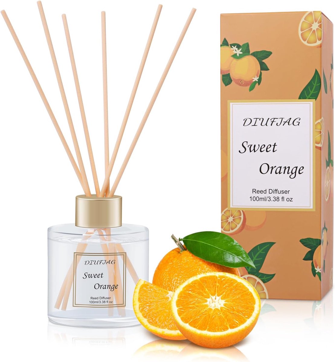 Aroma Diffuser 100ml - Oranje - Met 6 Fiber Sticks - Langdurige geurverspreiding - ShopVlot