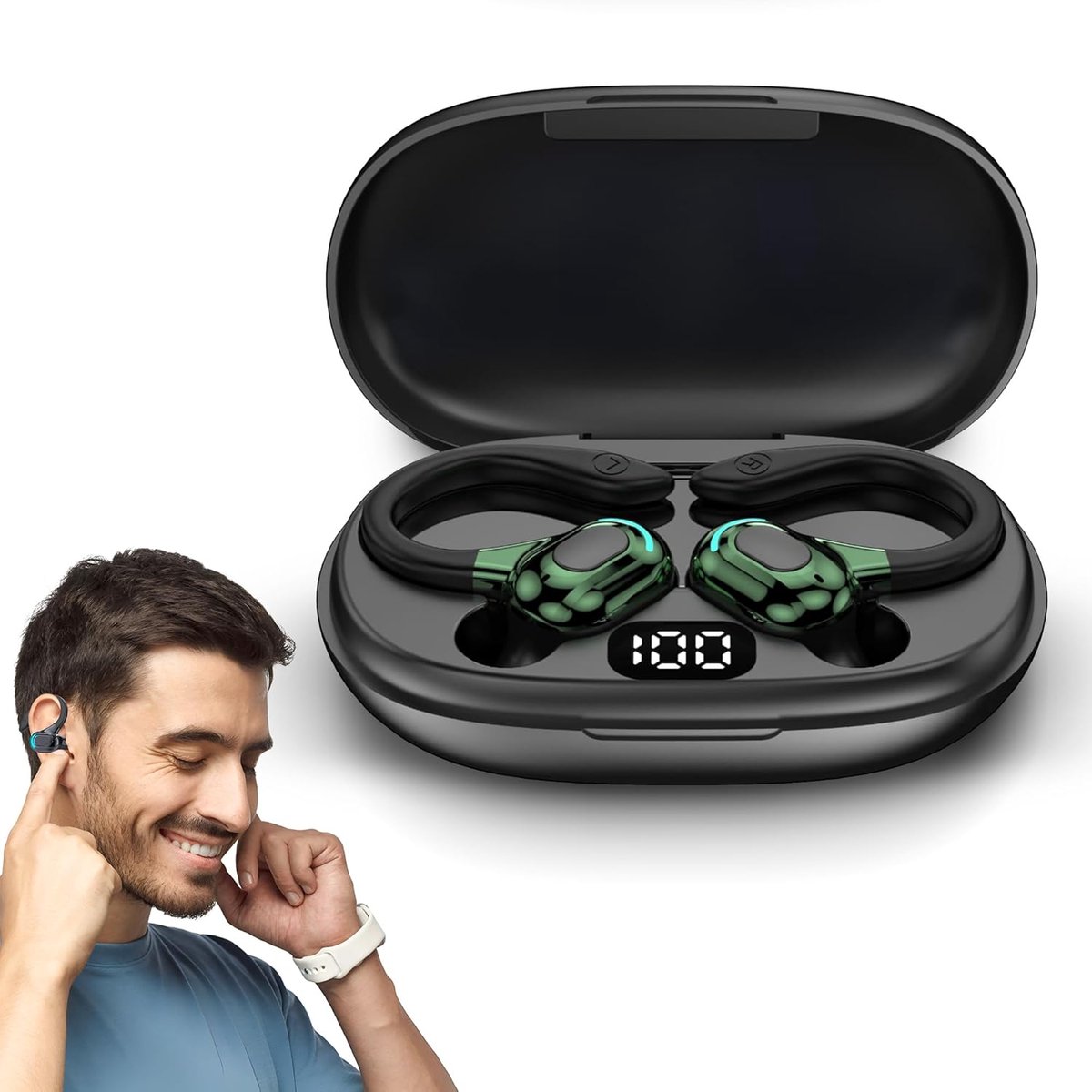 SnelShoppen - Draadloze Hoofdtelefoon Bluetooth 5.2, Universeel, Oorkussen met Haak, 360 Graden Geluid, Geïntegreerde Microfoon, 60 Uur Afspeeltijd, T