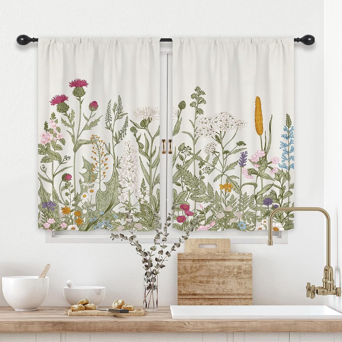 Licht Groen Laat Plant Kleine Korte Keuken Gordijnen Bloemen