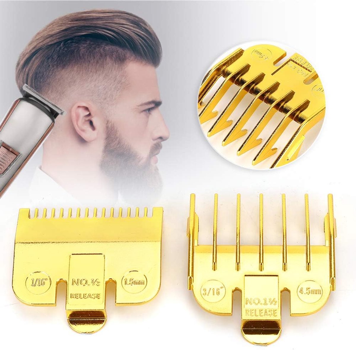 Nummer En Metaal 2.4Mm #1 2 Welke Designer Guide Coupehair Snijgereedschap, Vintage Olie Hoofd Tondeuse Limit Kam Positionering Tand Galvaniseren Gids Kam Kapsel Accessoirezilver (Gouden remklauw