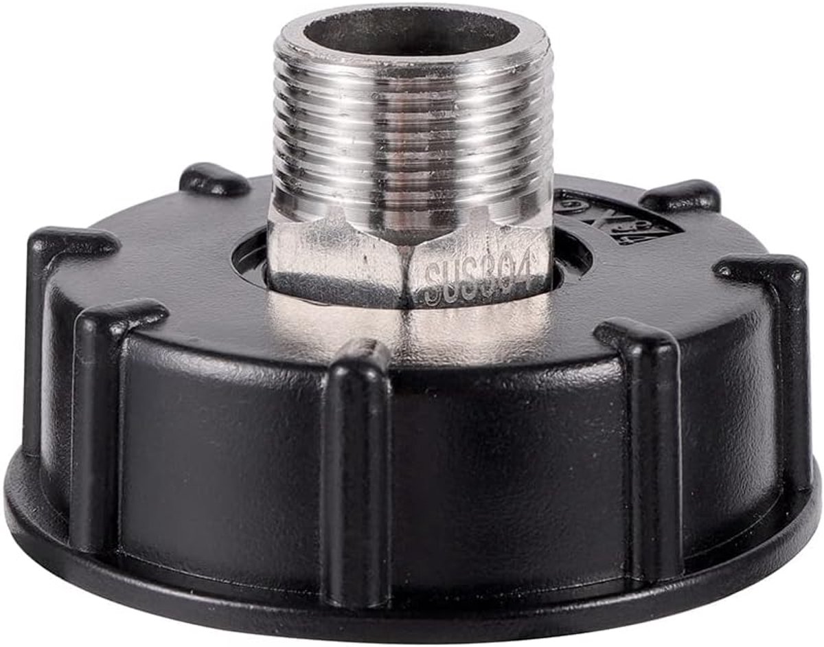 Adapter S60X6 IBC tank-accessoires, 3/4 inch grove schroefdraad met 3/4 inch buitendraad, slangaansluiting, roestvrij staal, ventieluitloop, armaturen