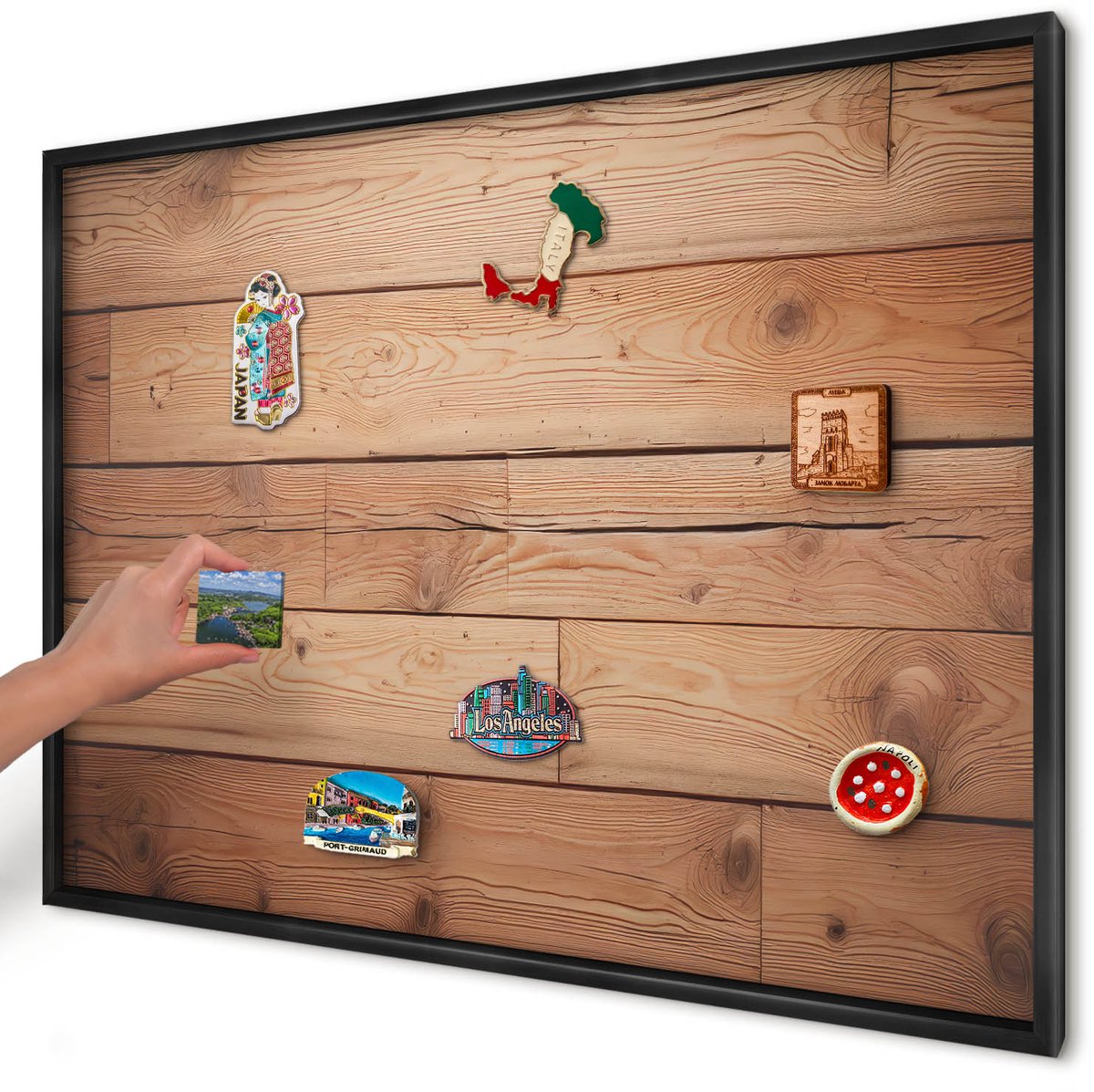 Artprintcave Bruin Magneetbord mit Zwart Frame - 100x70 cm - Houten Planken Notitiebord - Rustiek Bord Voor Magneten - Texturen