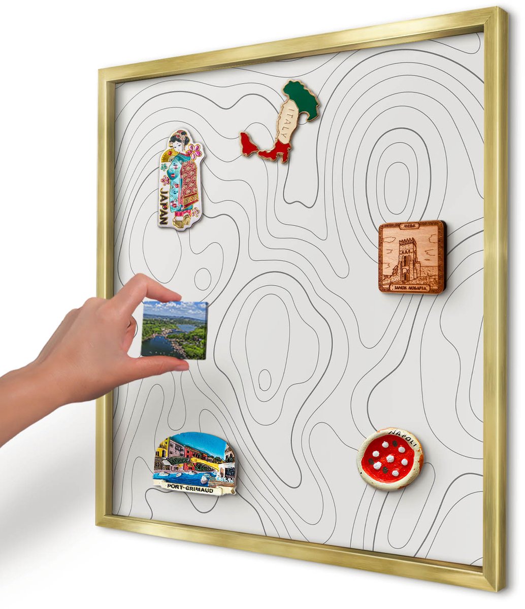 Artprintcave Wit Magneetbord mit Gouden Frame - 50x50 cm - Geometrische Elegantie Wandbord Magnetisch - Geometrische Memobord Keuken - Geometrische