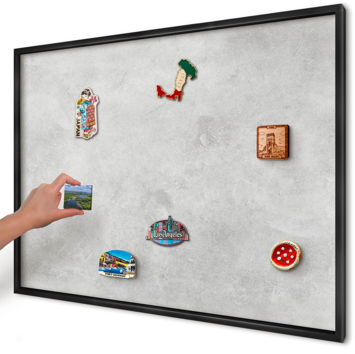 Artprintcave Grijs Magneetbord mit Zwart Frame - 100x70 cm - Grijze Elegantie Magneetbord Voor Foto's - Minimalist Memobord Keuken - Achtergronden En Patronen