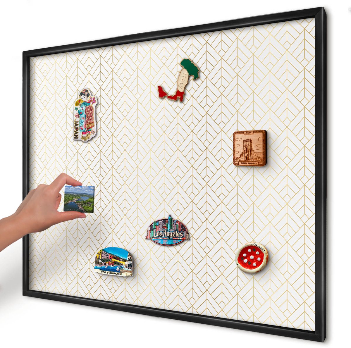 Artprintcave Wit Magneetbord mit Zwart Frame - 80x60 cm - Bladgeometrie Magneet Bord mit Frame - Geometrische Magneetbord Voor Keuken - Achtergronden En Patronen