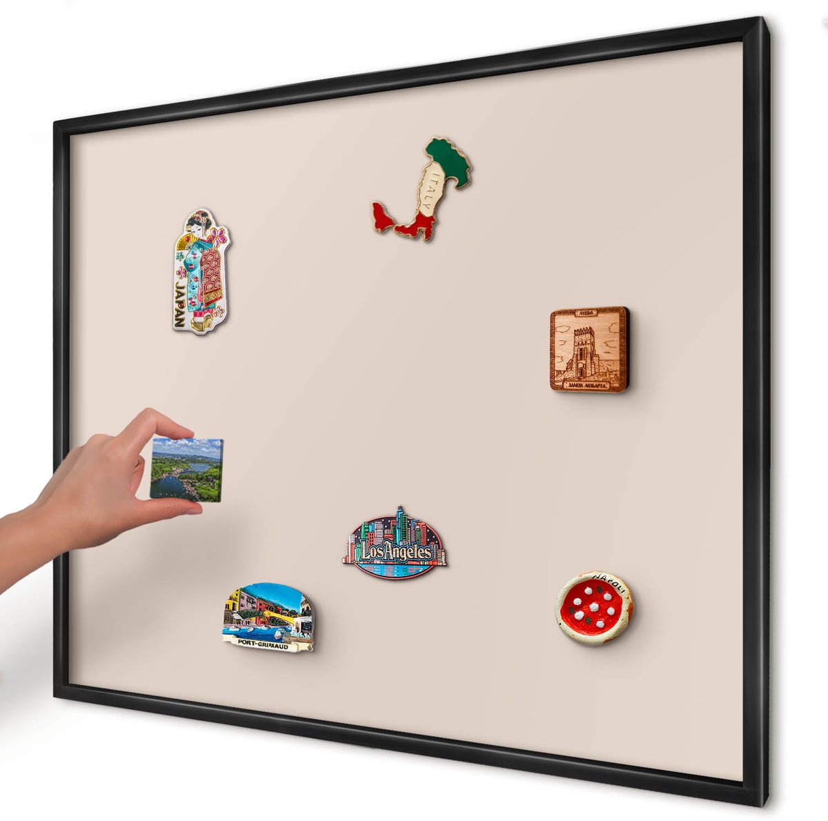 Artprintcave Beige Magneetbord mit Zwart Frame - 80x60 cm - Warm Beige Notitiebord - Minimalist Magneetbord Voor Foto's - Achtergronden En Patronen