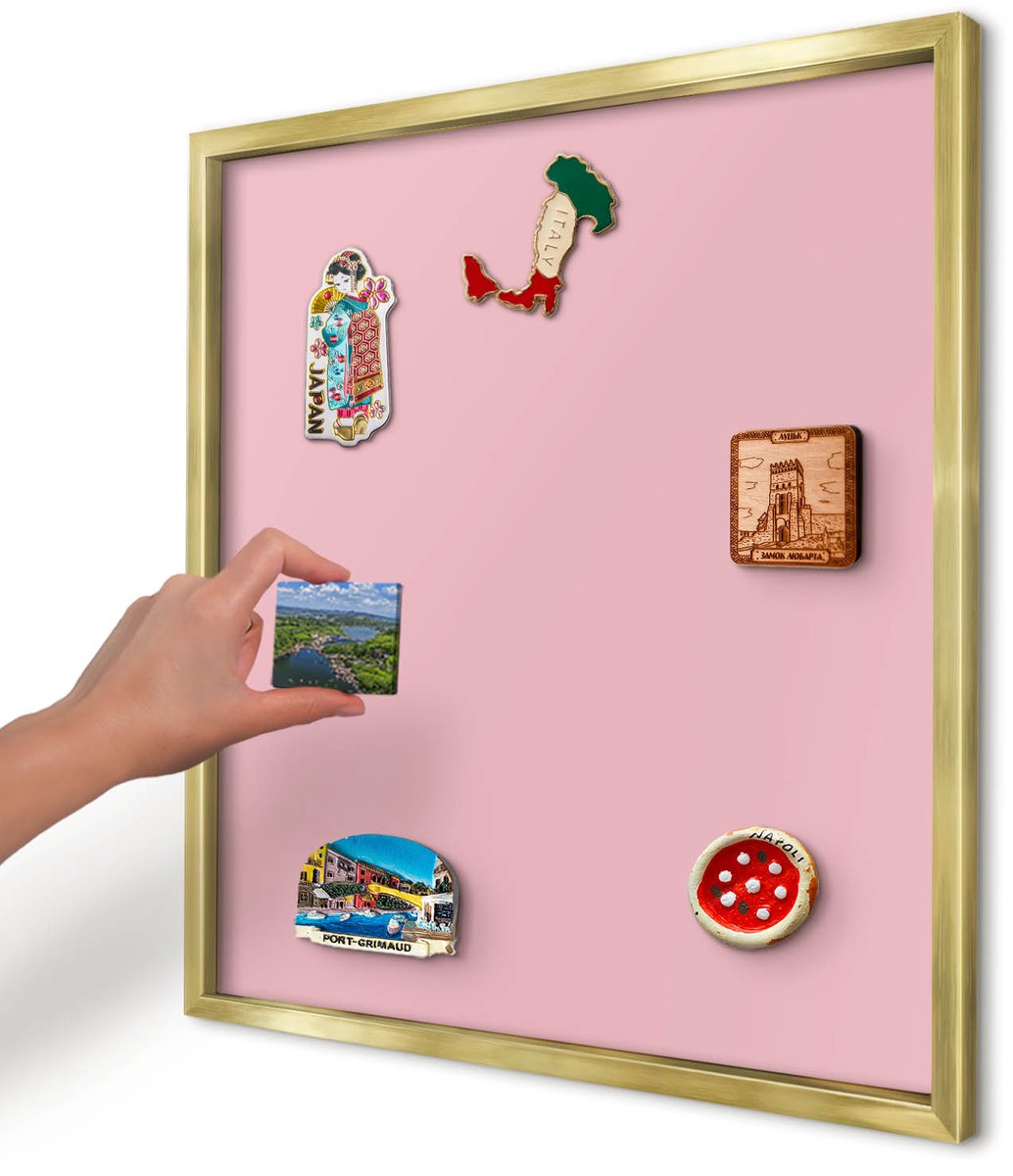 Artprintcave Roze Magneetbord mit Gouden Frame - 50x50 cm - Lichtroze Magnetisch Bord - Minimalist Magneetbord Voor Keuken - Achtergronden En Patronen