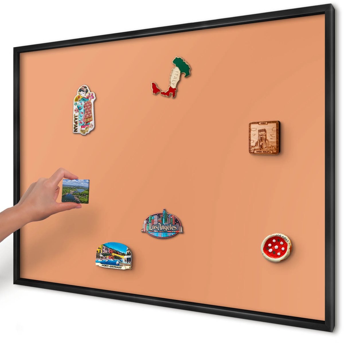 Artprintcave Oranje Magneetbord mit Zwart Frame - 100x70 cm - Pastel Oranje Magnetische Organizer - Minimalist Notitiebord - Achtergronden En Patronen