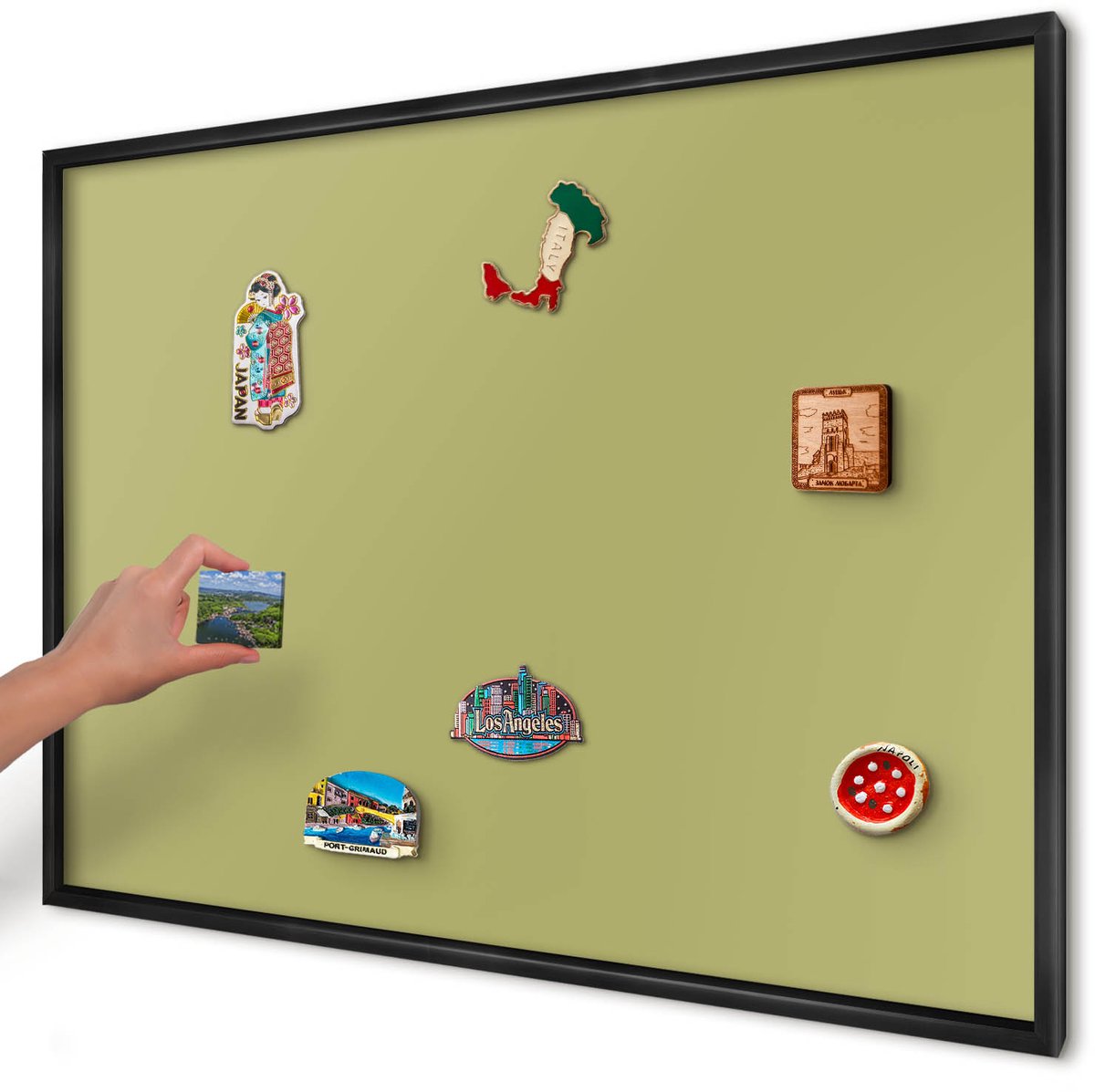 Artprintcave Groente Magneetbord mit Zwart Frame - 100x70 cm - Groene Vintage Wandbord Magnetisch - Minimalist Magneet Bord mit Frame - Achtergronden En Patronen