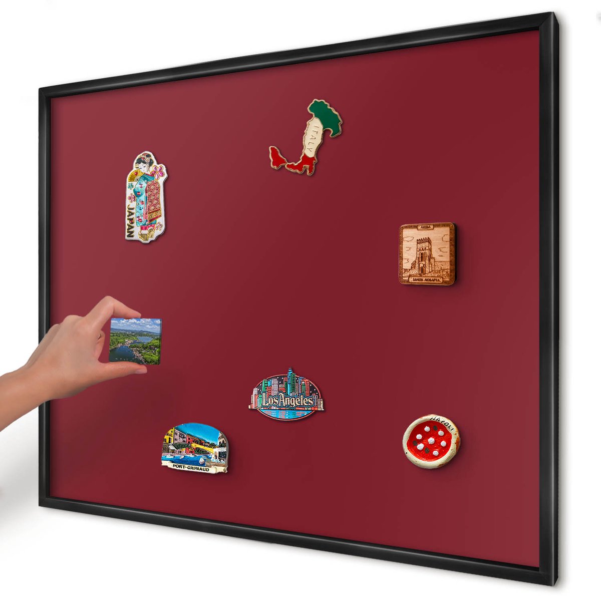 Artprintcave Bordeaux Magneetbord mit Zwart Frame - 80x60 cm - Levendig Bordeauxrood Magnetisch Bord Voor Magneten - Minimalist Magneetbord Voor Foto's - Achtergronden En Patronen