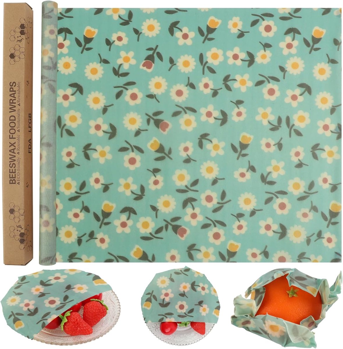1 rol bijenwasdoeken, waspapier voor levensmiddelen, herbruikbare bijenwasdoeken om in te pakken, voor levensmiddelen, kaas en brood, 100 x 33 cm