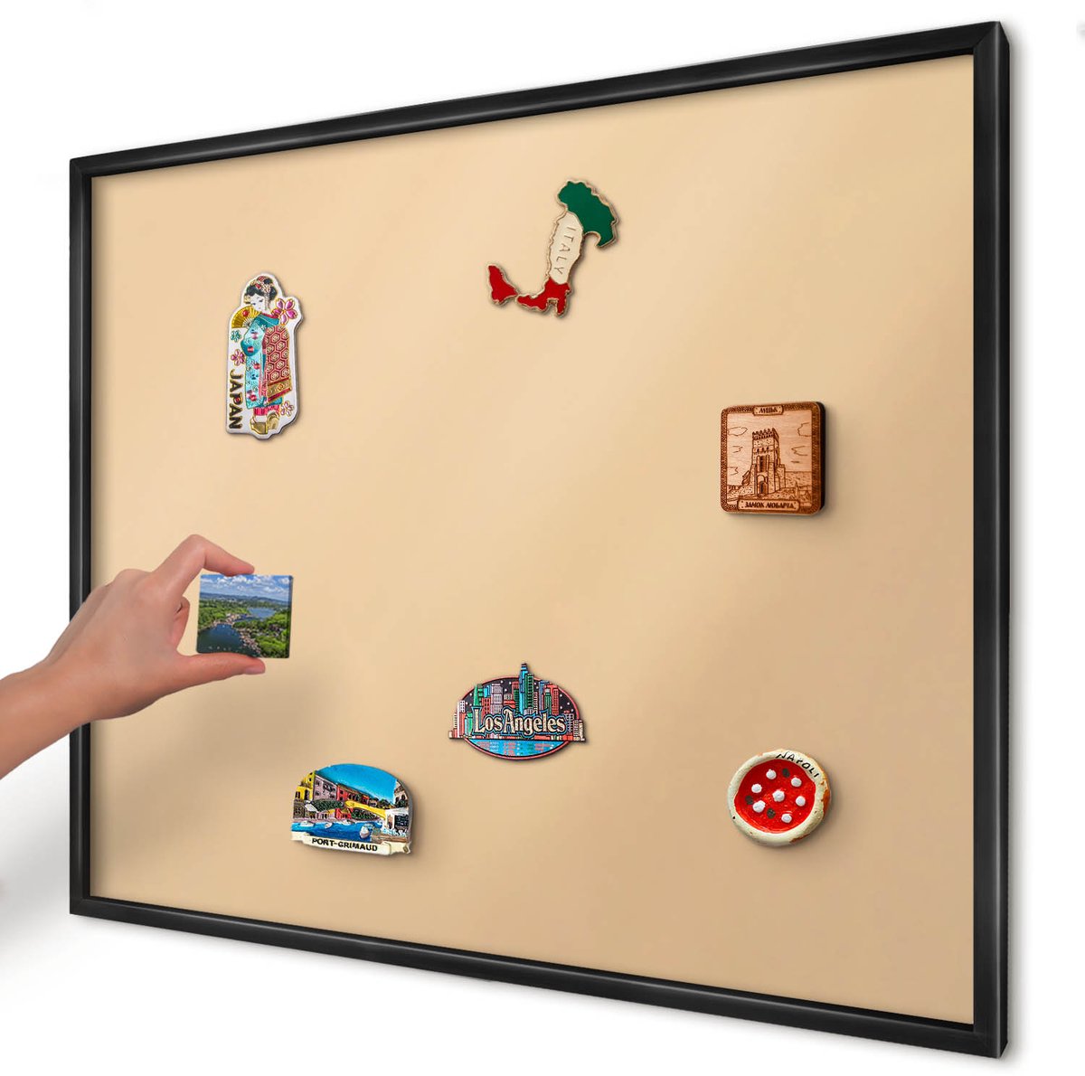 Artprintcave Romig Magneetbord mit Zwart Frame - 80x60 cm - Romige Harmonie Magnetische Organizer - Minimalist Notitiebord - Achtergronden En Patronen
