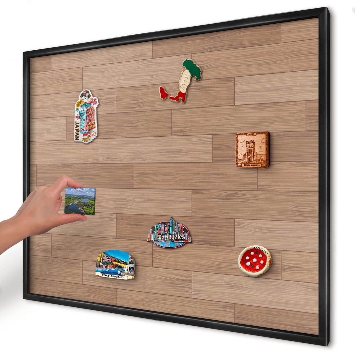 Artprintcave Bruin Magneetbord mit Zwart Frame - 80x60 cm - Houten Patroon Wandbord Magnetisch - Rustiek Magneetbord Voor Keuken - Texturen