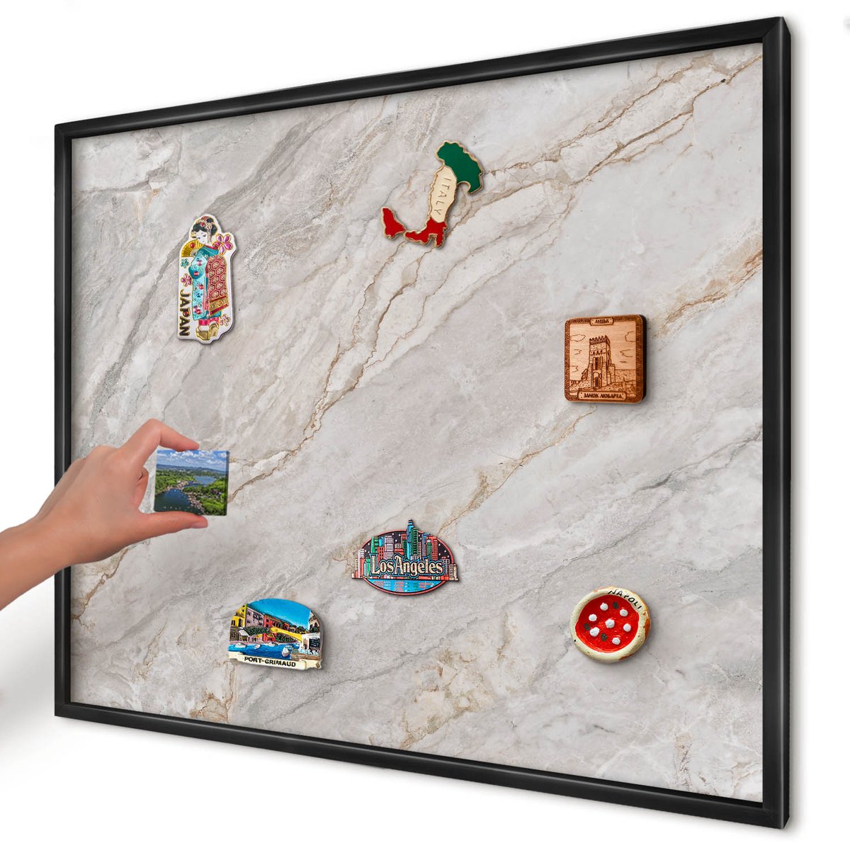 Artprintcave Grijs Magneetbord mit Zwart Frame - 80x60 cm - Marmeren Elegantie Memobord Keuken - Modern Magnetisch Bord Voor Magneten - Texturen