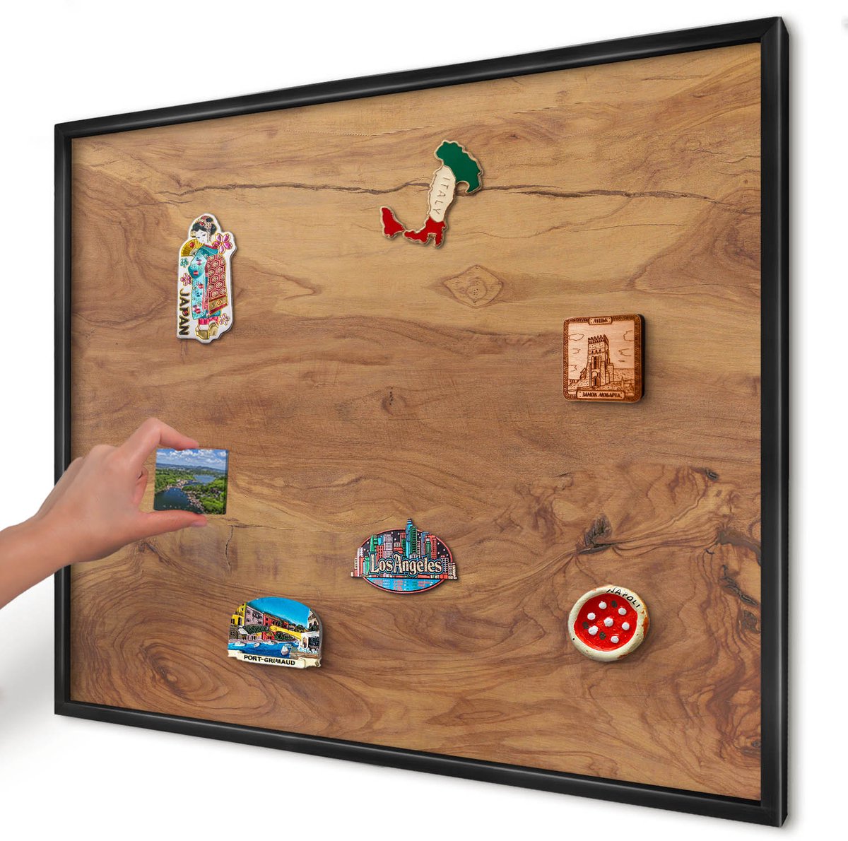 Artprintcave Bruin Magneetbord mit Zwart Frame - 80x60 cm - Natuurlijk Hout Memobord Keuken - Rustiek Wandbord Magnetisch - Texturen