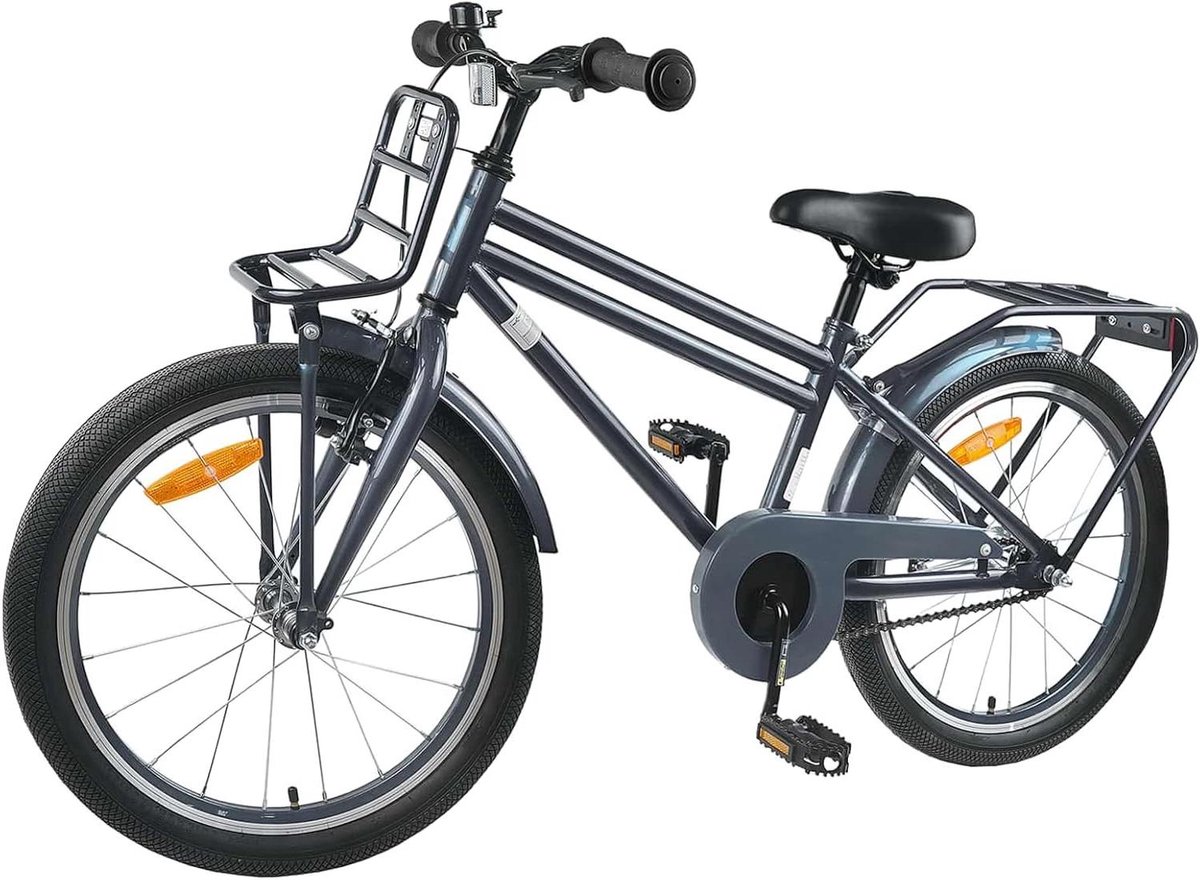 Kinderfiets - Jongensfiets Meisjesfiets - Veilig Fietsen - Stalen Frame - 20 inch - Donkergrijs