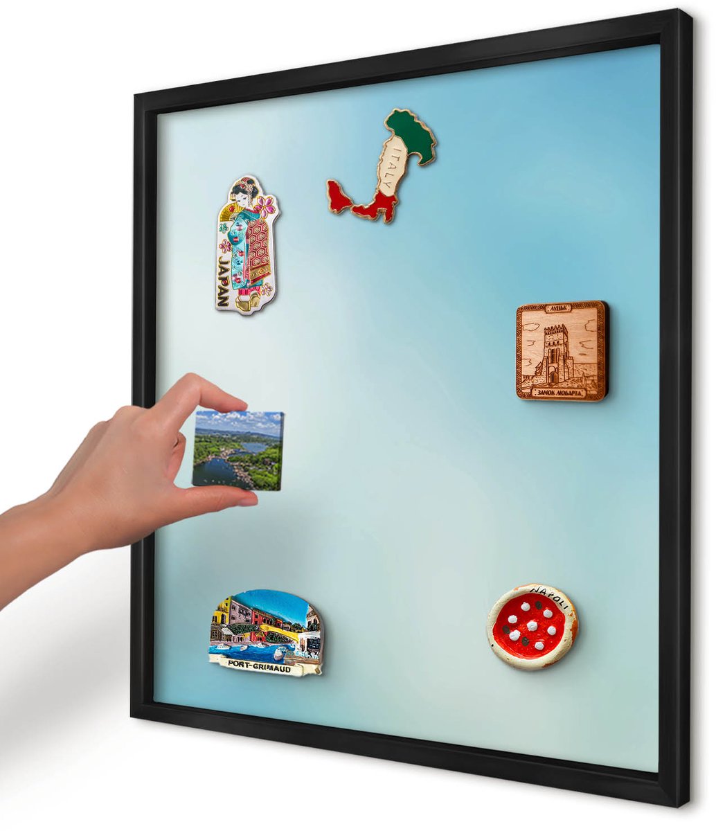 Artprintcave Blauw Magneetbord mit Zwart Frame - 50x50 cm - Blauwe Lucht Magneetbord Voor Keuken - Minimalist Notitiebord - Achtergronden En Patronen