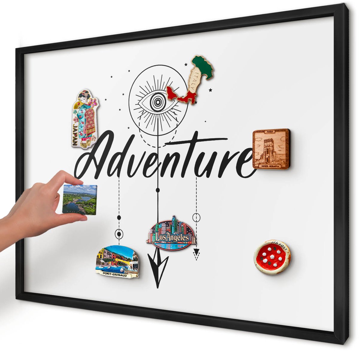 Artprintcave Wit Magneetbord mit Zwart Frame - 70x50 cm - Avontuurthema Magneet Bord mit Frame - Minimalist Notitiebord - Teksten