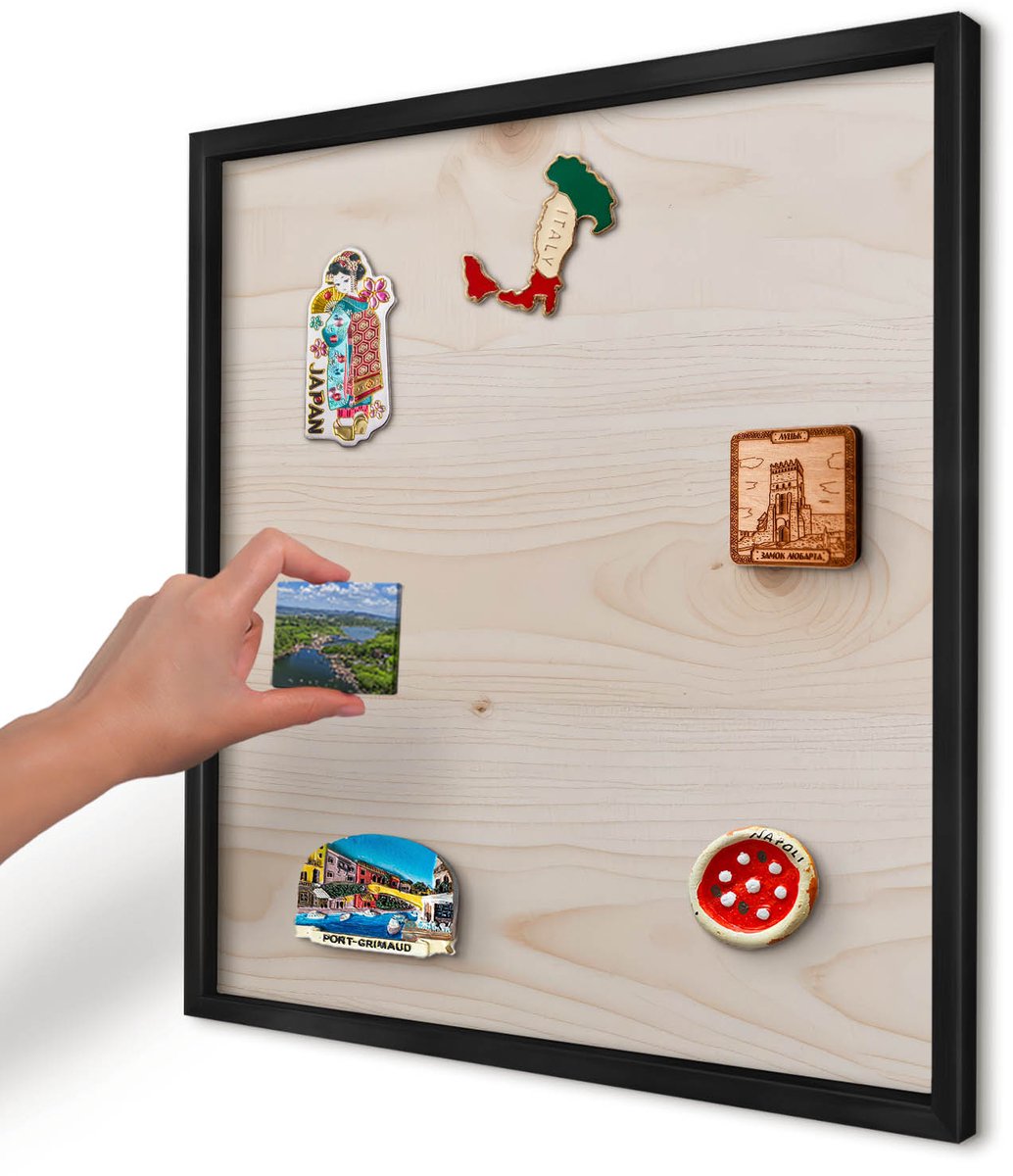 Artprintcave Beige Magneetbord mit Zwart Frame - 50x50 cm - Houten Patroon Magneetbord Voor Foto's - Minimalist Magneet Bord mit Frame - Texturen