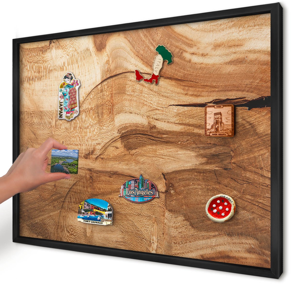 Artprintcave Bruin Magneetbord mit Zwart Frame - 70x50 cm - Natuurlijk Hout Notitiebord - Rustiek Memobord Keuken - Texturen